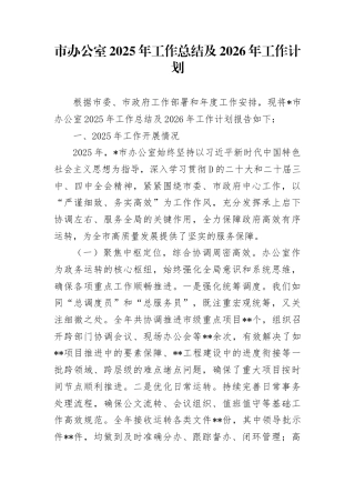 市办公室2025年工作总结及2026年工作计划