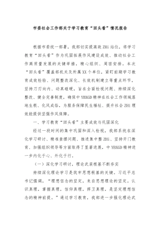 市委社会工作部学习教育“回头看”情况报告