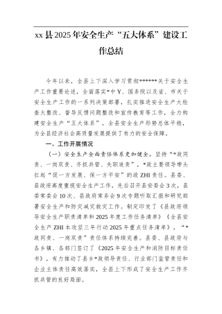 县2025年安全生产“五大体系”建设工作总结