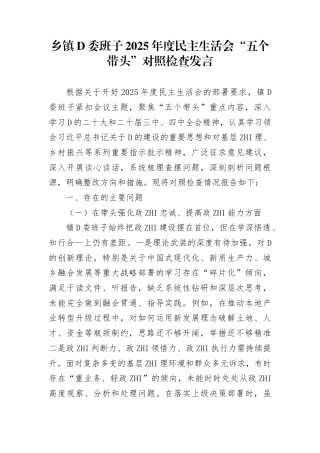 乡镇党委班子2025年度民主生活会“五个带头”对照检查发言_002