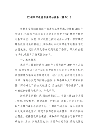 镇学习教育自查评估报告