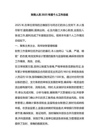 财务人员2025年度个人工作总结