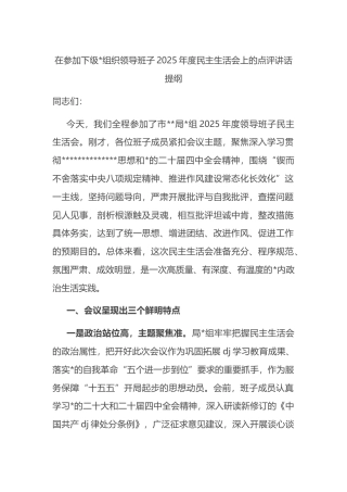 在参加下级党组织领导班子2025年度民主生活会上的点评讲话提纲