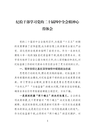 纪检干部学习党的二十届四中全会精神心得体会