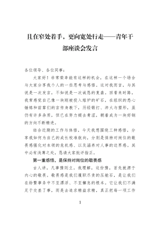 且在窄处着手，更向宽处行走——青年干部座谈会发言