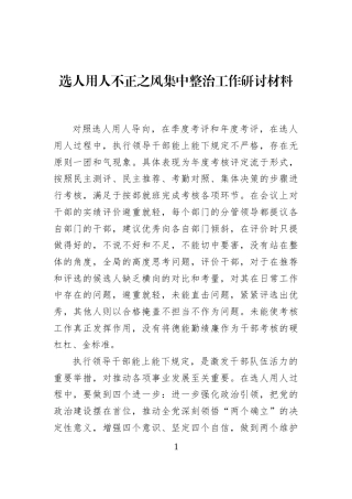 选人用人不正之风集中整治工作研讨材料