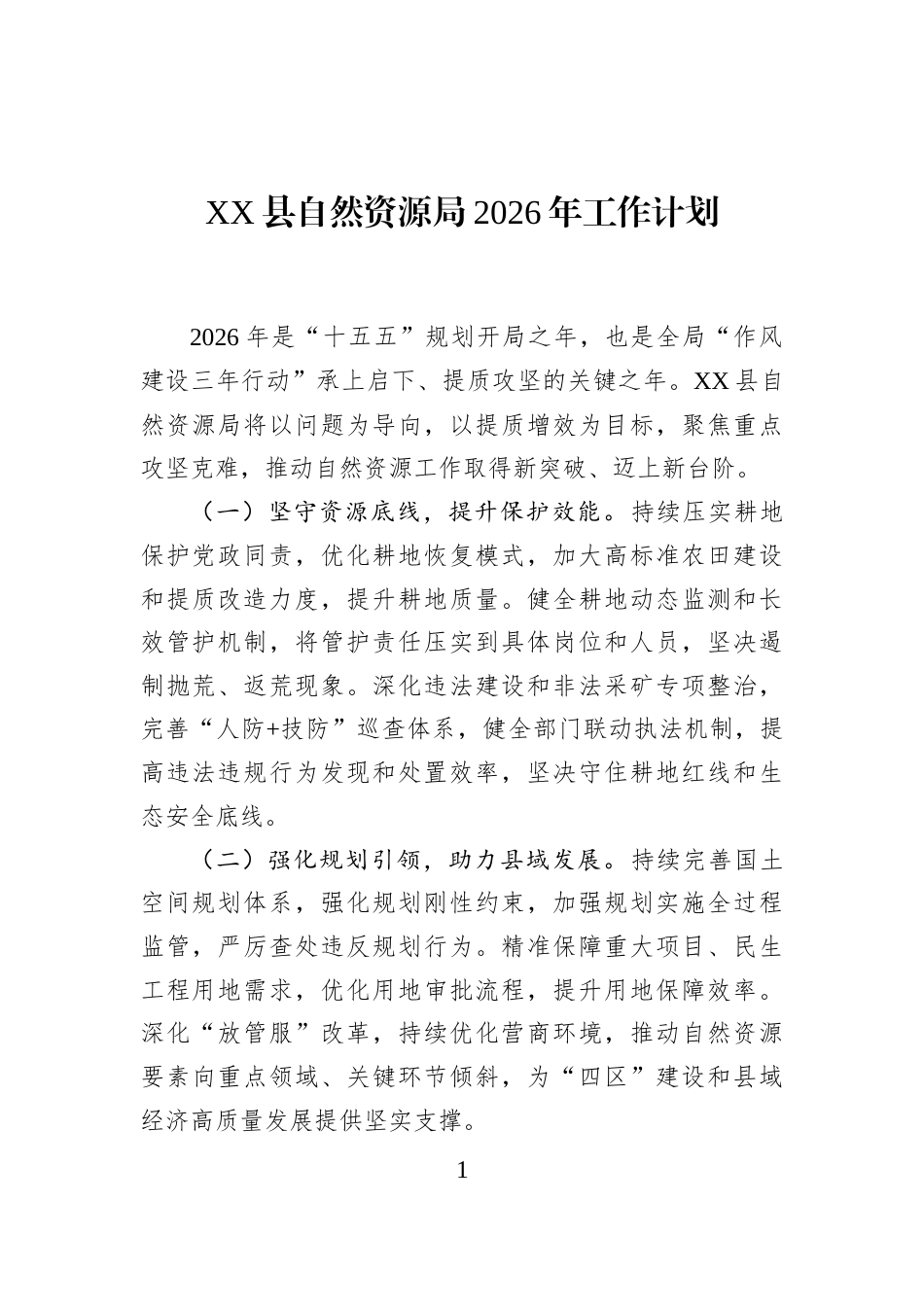 XX县自然资源局2026年工作计划_第1页