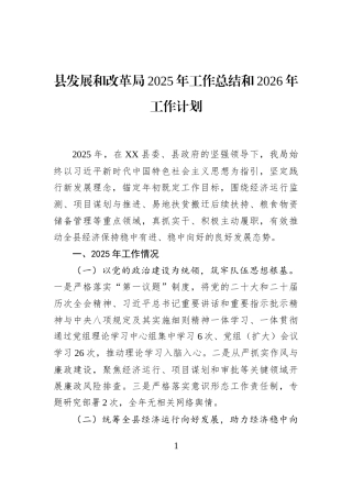 县发展和改革局2025年工作总结和2026年工作计划