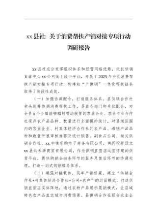 县关于消费帮扶产销对接专项行动调研报告