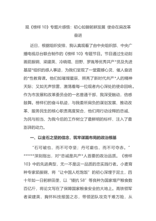 观《榜样10》专题片感悟：初心如磐躬耕发展+使命在肩改革奋进