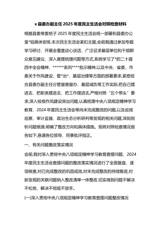 县委办副主任2025年度民主生活会对照检查材料