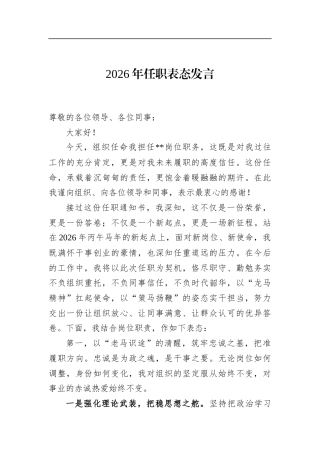 2026年任职表态发言