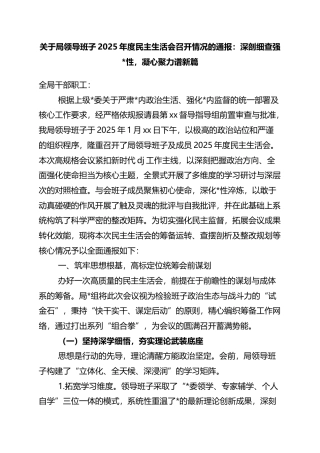 关于局领导班子2025年度民主生活会召开情况的通报：深剖细查强党性，凝心聚力谱新篇