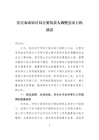 在宣布市审计局主要负责人调整会议上的讲话