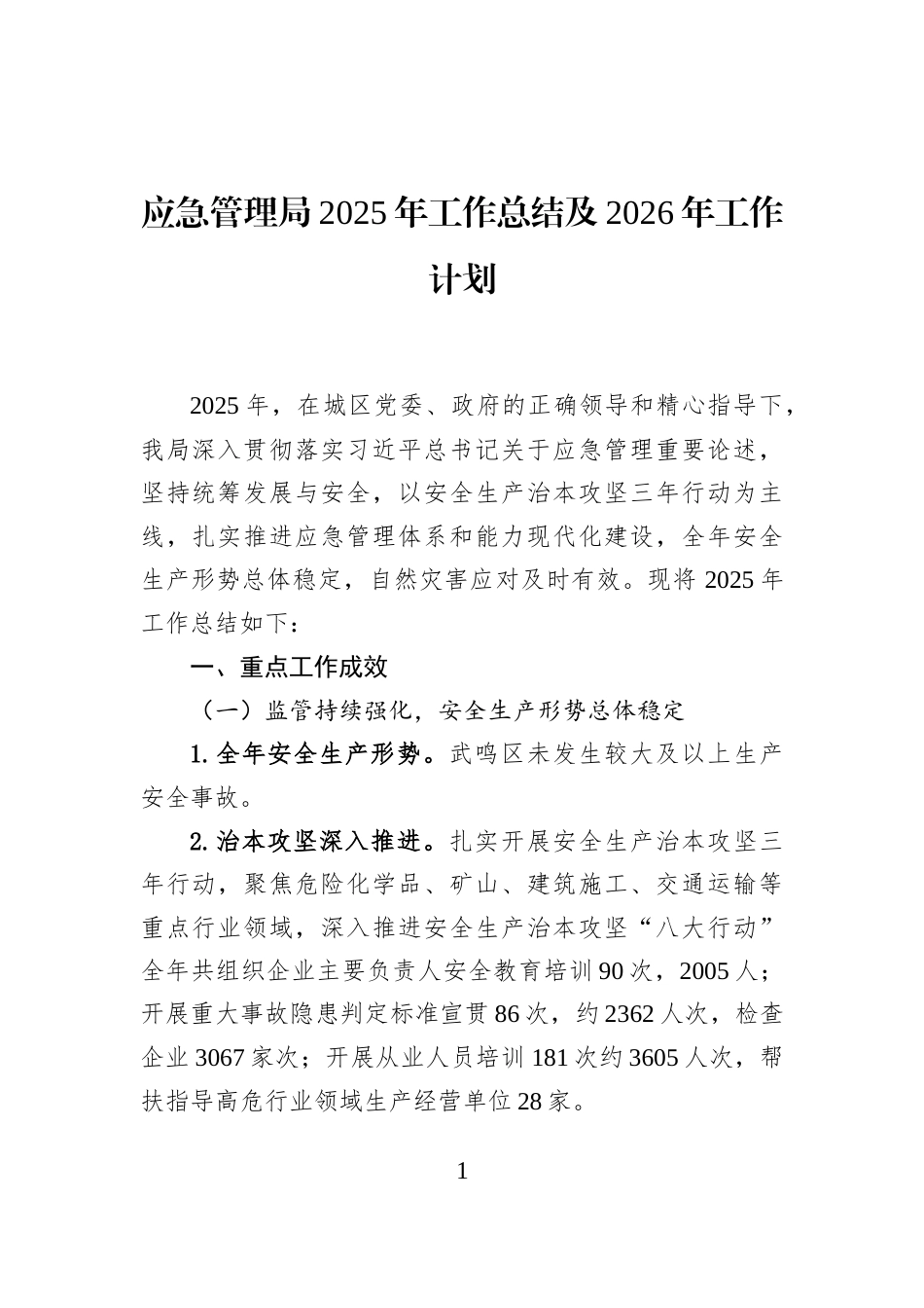 应急管理局2025年工作总结及2026年工作计划_第1页