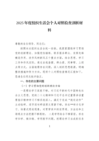 2025年度组织生活会个人对照检查剖析材料