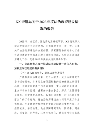 XX街道办关于2025年度法治政府建设情况的报告