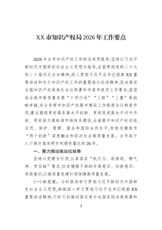 XX市知识产权局2026年工作要点