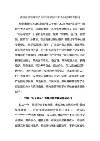 市税务局领导班子2025年度民主生活会对照检查材料