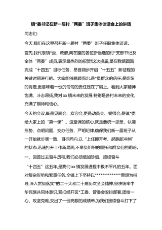 镇书记在新一届村“两委”班子集体谈话会上的讲话