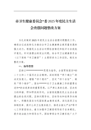 市卫生健康委员会2025年度民主生活会查摆问题整改方案