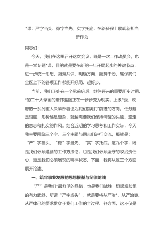 党课：严字当头、稳字当先、实字托底，在新征程上展现新担当新作为