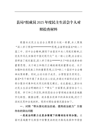 县局成员2025年度民主生活会个人对照检查材料