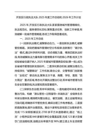 开发区行政执法大队2025年度工作总结和2026年工作计划