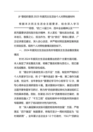 乡党委组织委员2025年度民主生活会个人对照检查材料
