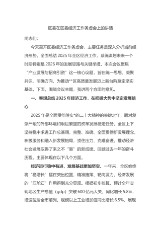 区委在区委经济工作务虚会上的讲话