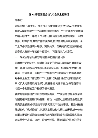 在XX市委常委会(扩大)会议上的讲话