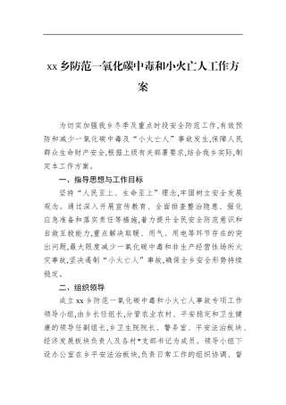 乡防范一氧化碳中毒和小火亡人工作方案