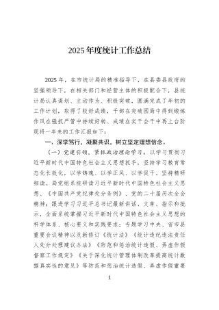 2025年度统计工作总结