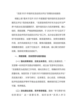 支部2025年组织生活会民主评议党员情况总结报告
