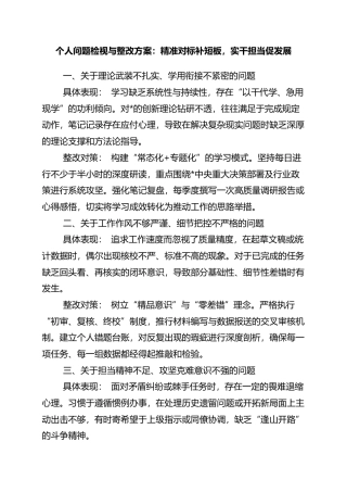 个人问题检视与整改方案：精准对标补短板，实干担当促发展