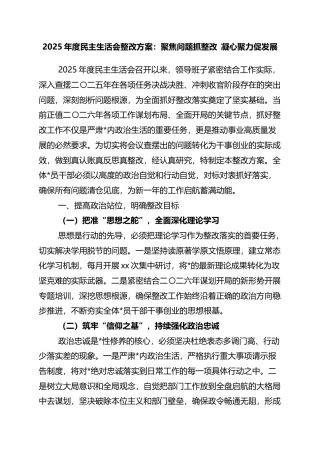 2025年度民主生活会整改方案：聚焦问题抓整改+凝心聚力促发展
