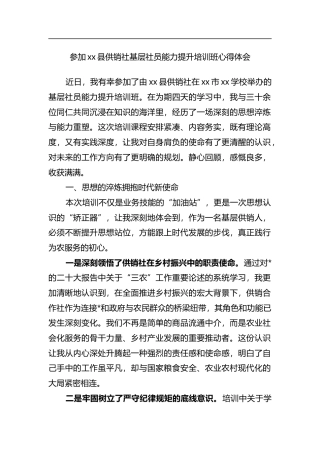 参加XX县供销社基层社员能力提升培训班心得体会