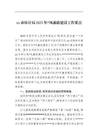 市审计局2025年党风廉政建设工作要点