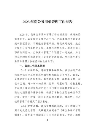2025年度公务用车管理工作报告