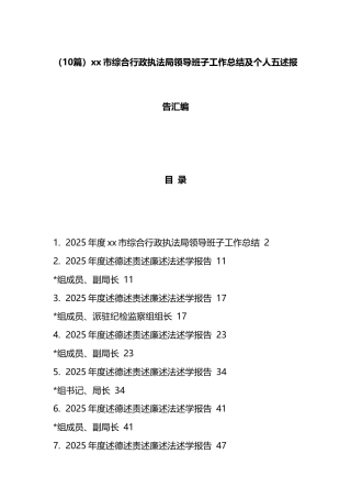 市综合行政执法局领导班子工作总结及个人五述报告汇编（10篇）