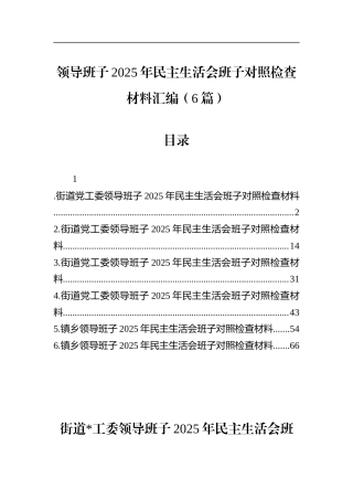 领导班子2025年民主生活会班子对照检查材料汇编（6篇）