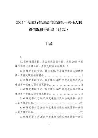 2025年度履行推进法治建设第一责任人职责情况报告汇编（13篇）