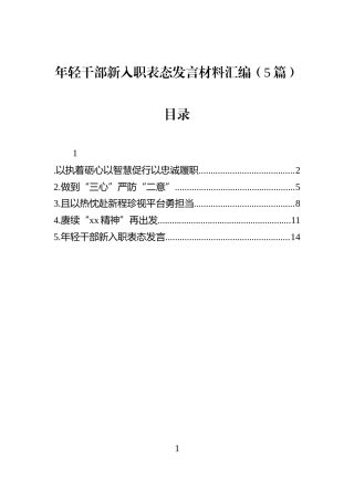 年轻干部新入职表态发言材料汇编（5篇）