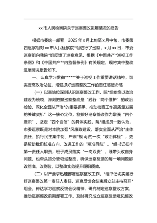 市人民检察院关于巡察整改进展情况的报告