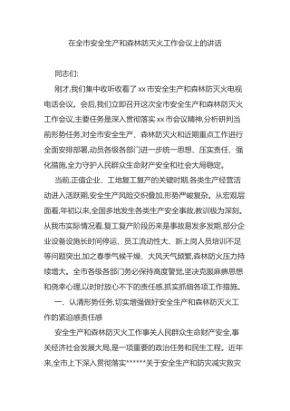 在全市安全生产和森林防灭火工作会议上的讲话