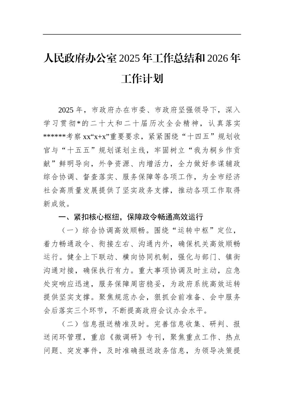 人民政府办公室2025年工作总结和2026年工作计划_第1页