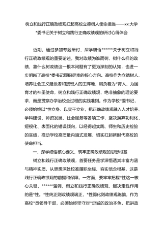 大学书记关于树立和践行正确政绩观的研讨心得体会