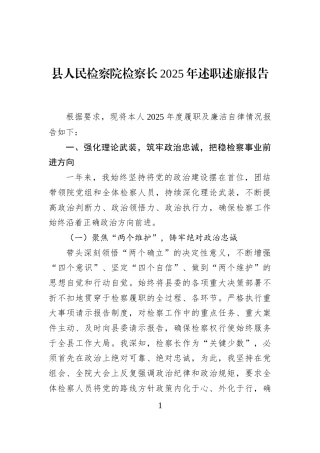 县人民检察院检察长2025年述职述廉报告