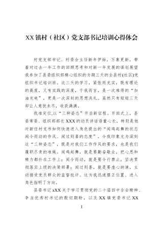 XX镇村（社区）党支部书记培训心得体会