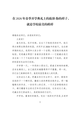 在2026年春季开学典礼上的致辞你的样子，就是学校最美的模样